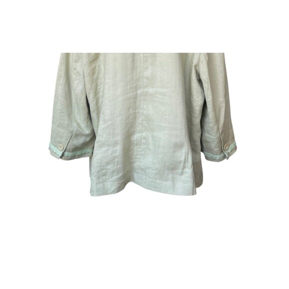 Edward Woman 100% Linen Blazer Size 2X Mint Pastel 3/4 Sleeves Lace Trim Long - Picture 6 of 8